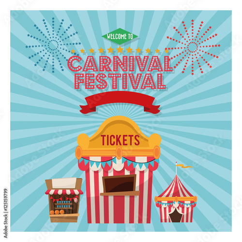 striped tent and tickets icon. Carnival festival fair circus and celebration theme. Colorful design. Vector illustration