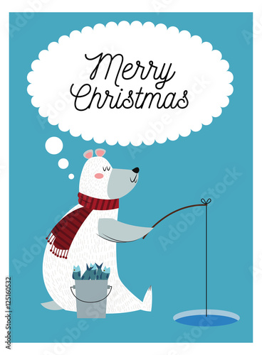 Bear cartoon fishing icon. Christmas season card decoration and celebration theme. Colorful design. Vector illustration