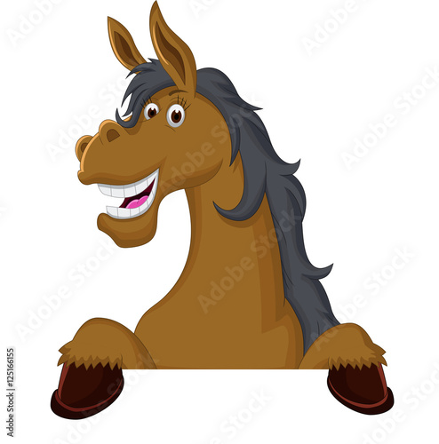 Funny horse cartoon with blank sign