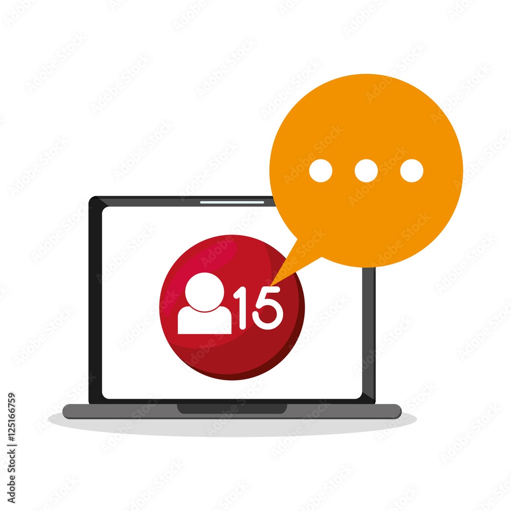 Laptop and bubble message icon. mail email and letter theme. Colorful design. Vector illustration Laptop and bubble message icon. mail email and letter theme. Colorful design. Vector illustration
