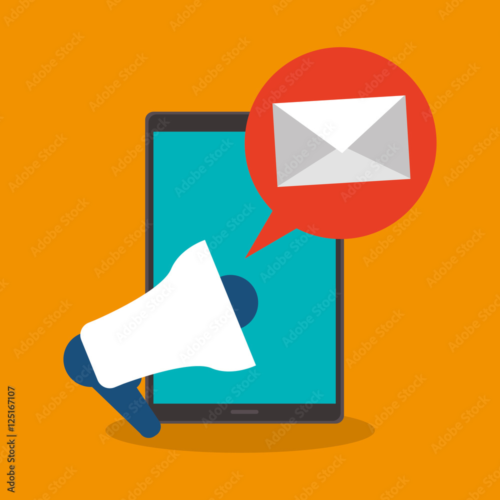 Smartphone megaphone and envelope icon. mail message and letter theme. Colorful design. Vector illustration Smartphone megaphone and envelope icon. mail message and letter theme. Colorful design. Vector illustration