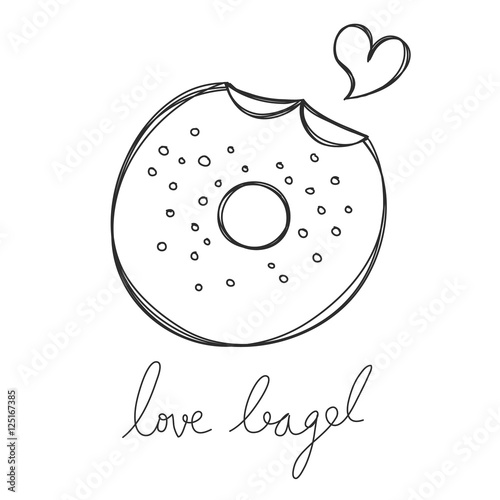 bagel cute hand drawn with heart and word love bagel vector