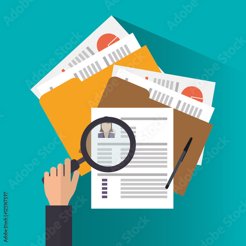 Document and lupe icon. Human resources search and employee theme. Colorful design. Vector illustration