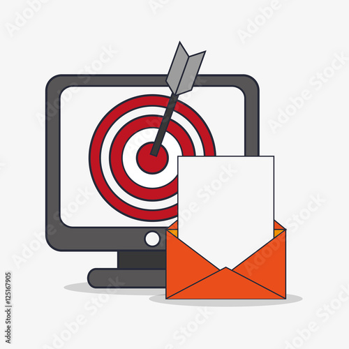 Computer and target icon. Social media and digital marketing theme. Colorful design. Vector illustration