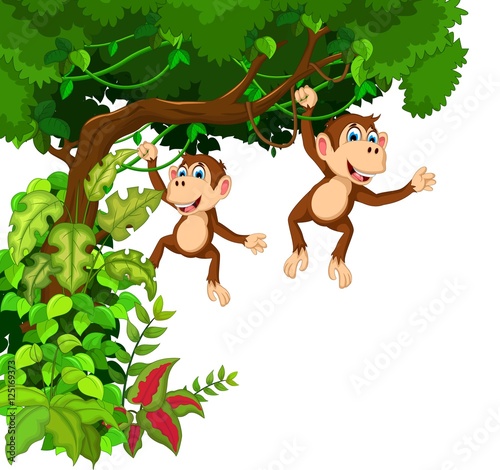 Fototapeta Naklejka Na Ścianę i Meble -  happy monkey cartoon hinging