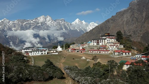 Static full HD video with a tripod. There is a Tibetan Monastery Tengboche in Solokhumbu Mont Everest region, Nepal. Sagarmatha National Park - Mount Everest. photo