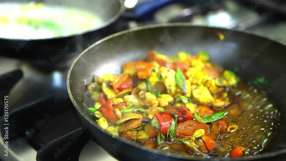 Preparation of a mixture of vegetables in a pan Preparation of a mixture of vegetables in a pan