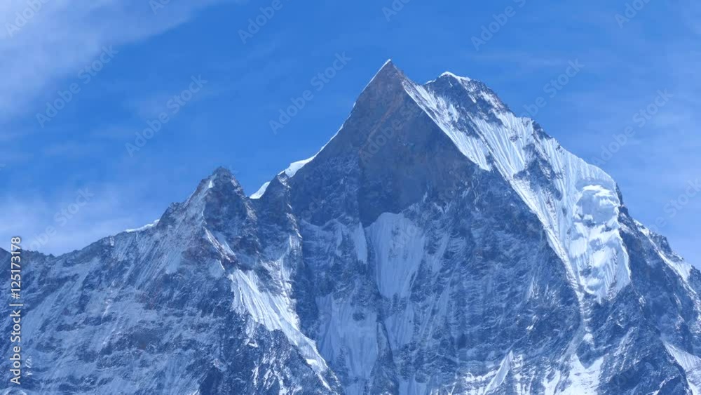 Machapuchare mountain peak in the Himalayan mountains.4k Machapuchare mountain peak in the Himalayan mountains.4k