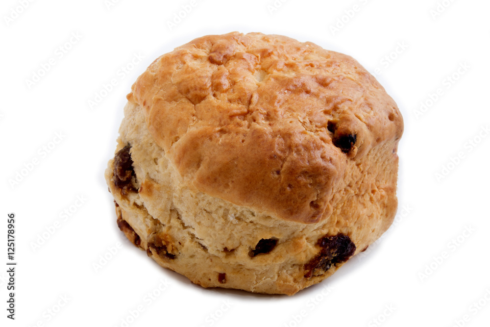 british fruit scone isolated on white