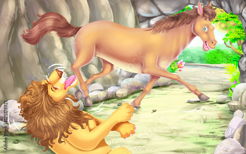 Lion and clever horse story...