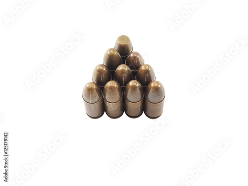 11mm bullets for a short gun. bullets isolated on white background. (Clipping path included) photo