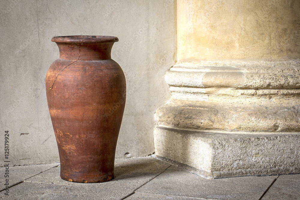 Old vase of clay, form of an amphora, Italy