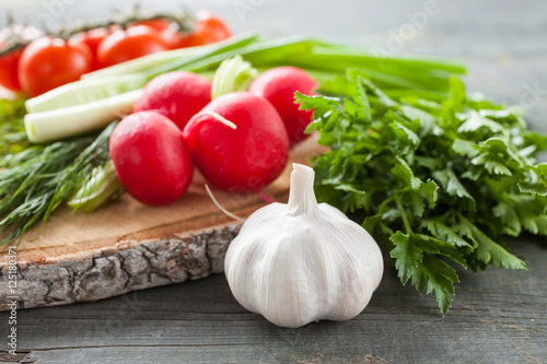 fresh vegetables on a wooden background, selective focus