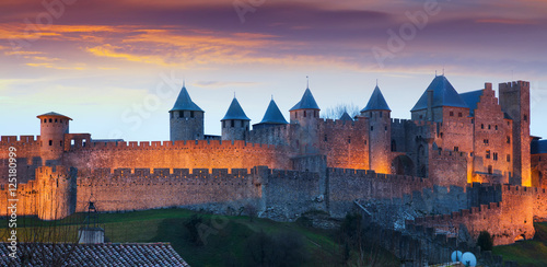 The fortified city in evening. Carcassonne