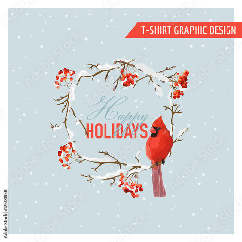 Christmas Winter Birds and Berries Graphic Design - for t-shirt