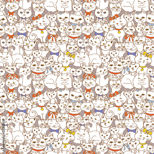 funny cats seamless pattern. pets vector background