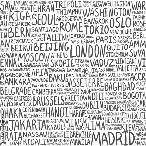 Seamless pattern -  greatest world cities. Capitals background