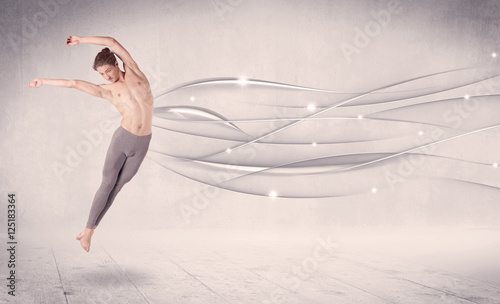 Ballet dancer performing modern dance with abstract lines