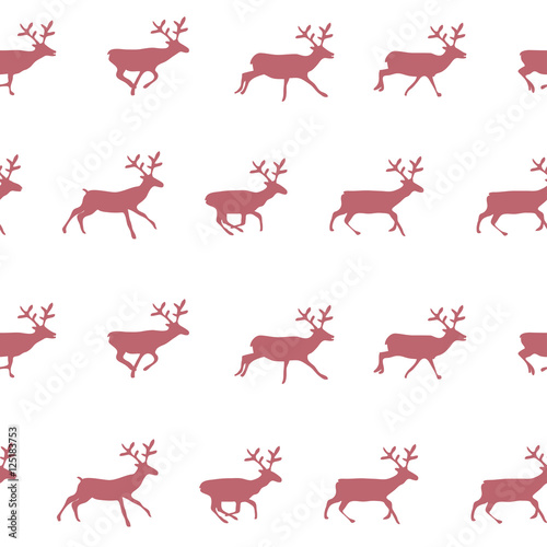 Christmas deer seamless pattern. Running deer in all phases of movement.