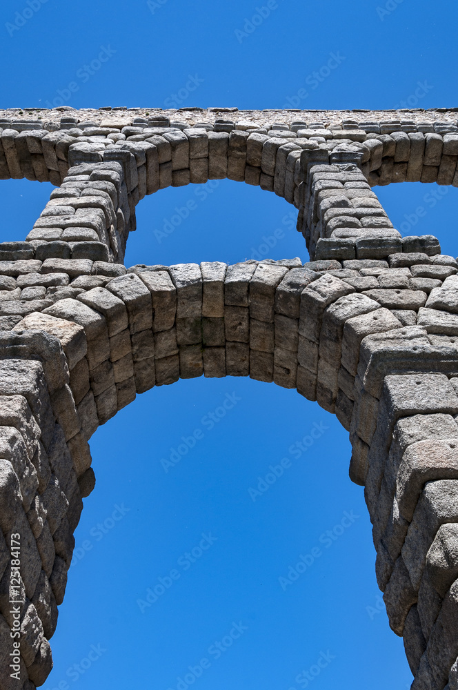 Views of the Aqueduct of Segovia, Spain. It is a roman aqueduct and the date of construction cannot be definitively determined