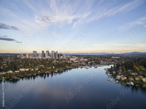 Bellevue Washington Cityscape and Meydenbauer Bay Aerial View © CascadeCreatives