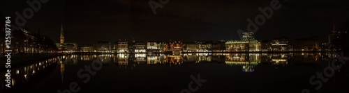 Kleine Alster lake in Hamburg at night