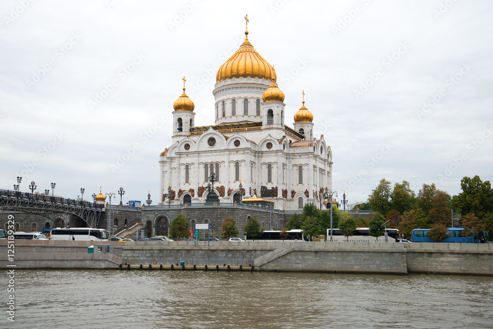View of the Cathedral of Christ the Savior, cloudy september day. Moscow
