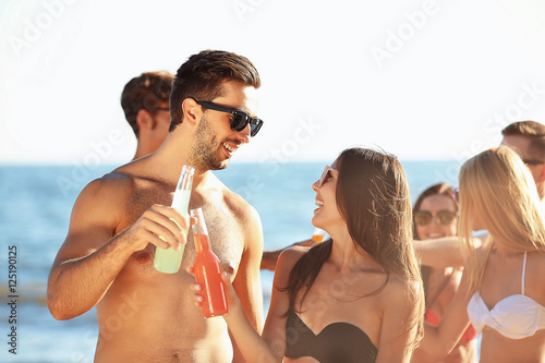 Happy friends having fun on...