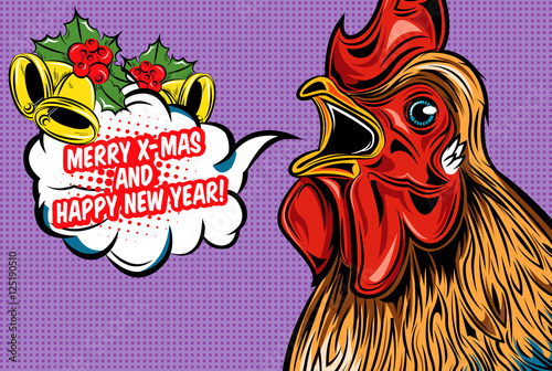 Greetings Of Rooster Comic Style Design