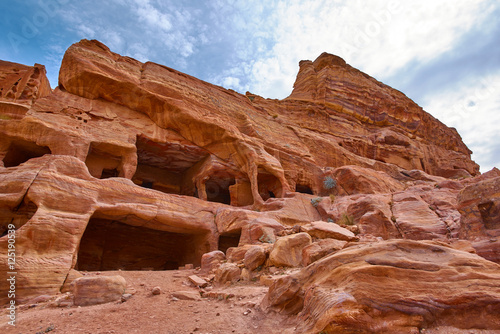 Niches in the rocks of the ancient city of Petra in Jordan