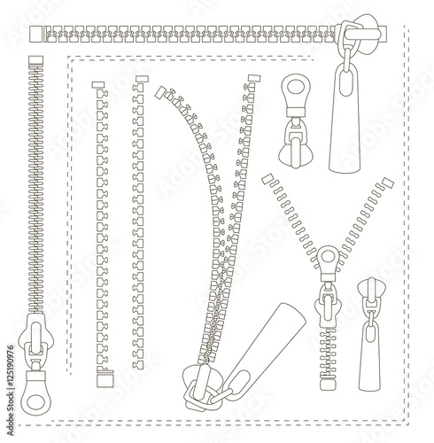 Set of different zippers