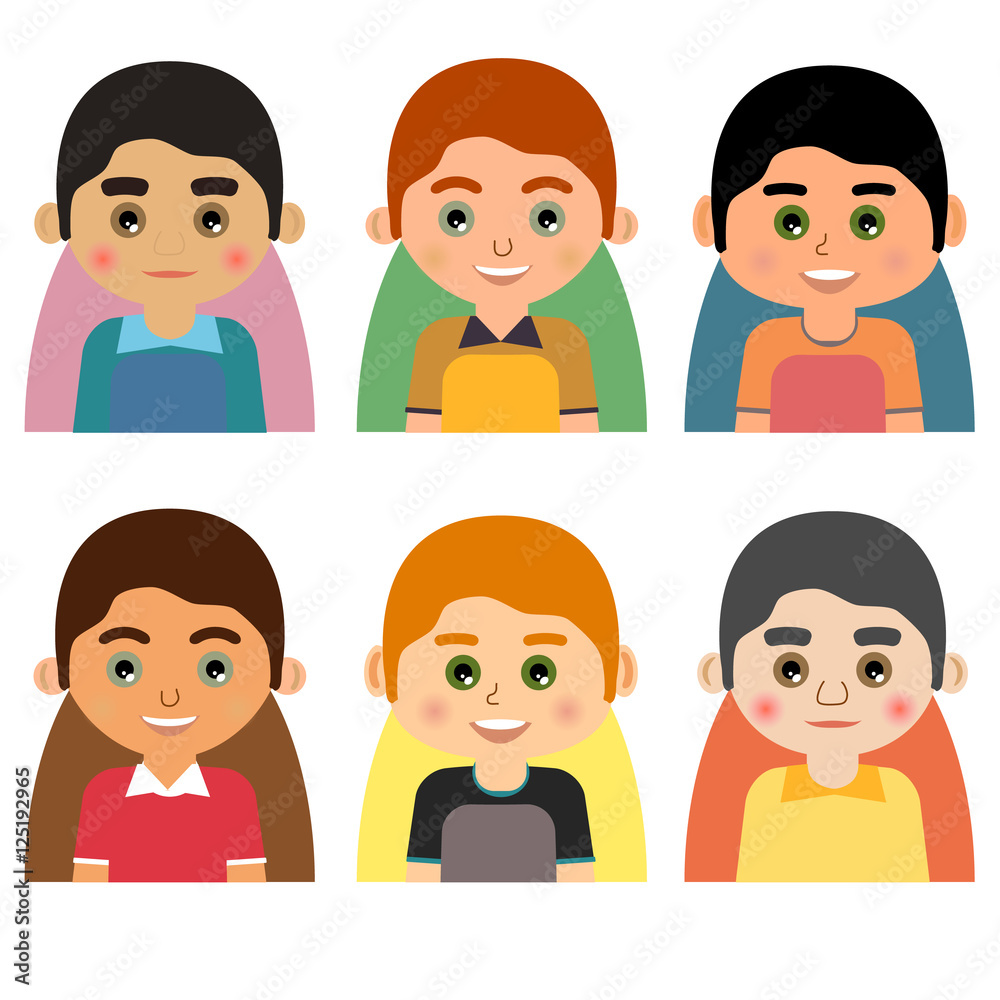 Vector man character avatars. Set of people icons  with faces. Cartoon style faces avatars of man. Isolated vector characters.
