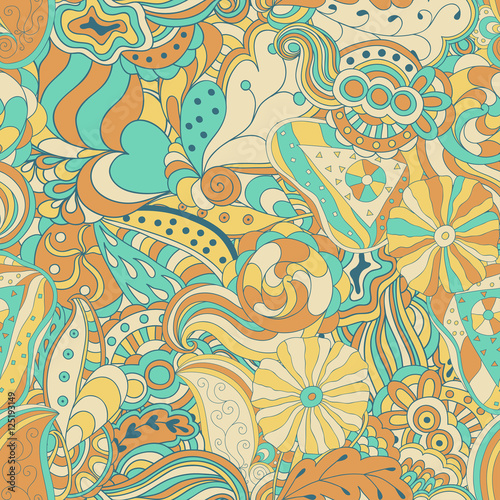 Seamless abstract hand-drawn waves pattern. Retro style