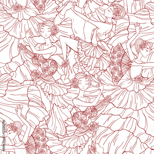 Pattern with tango and flamenco dancers.