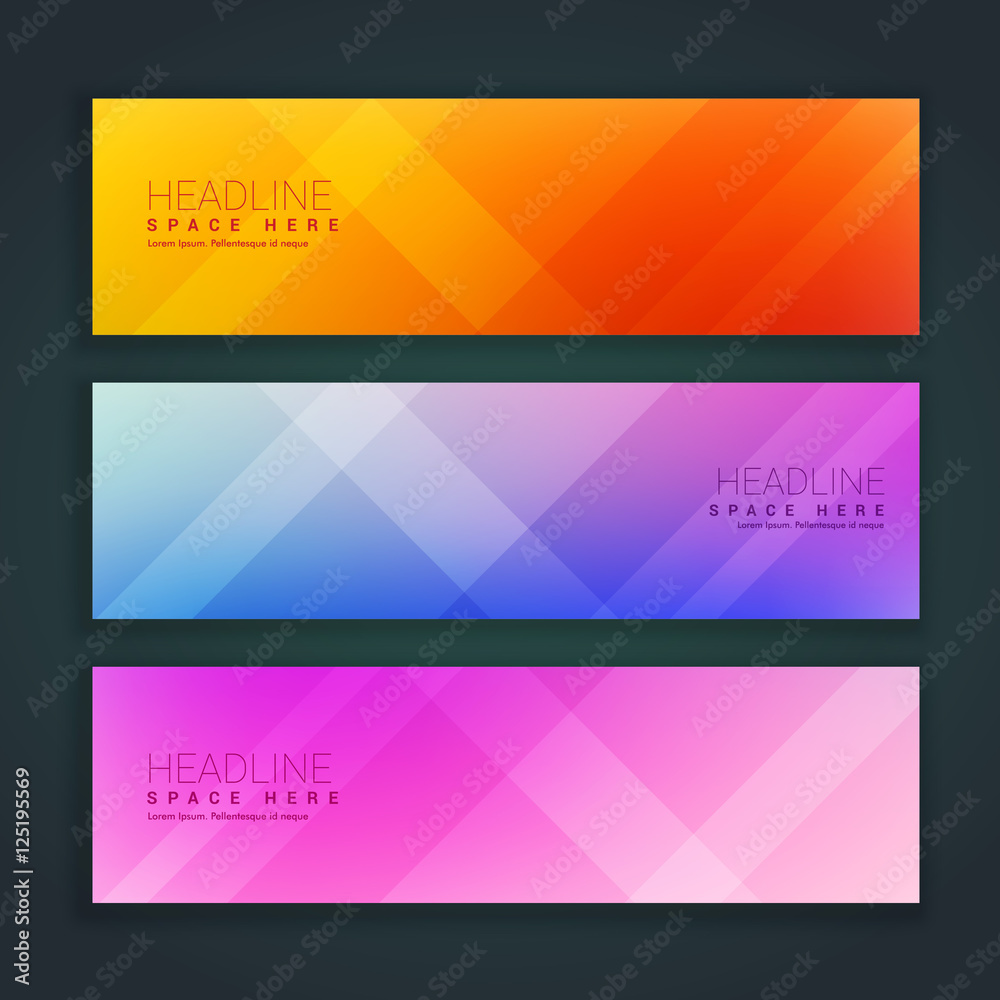 beautiful minimal set of banners in three different colors