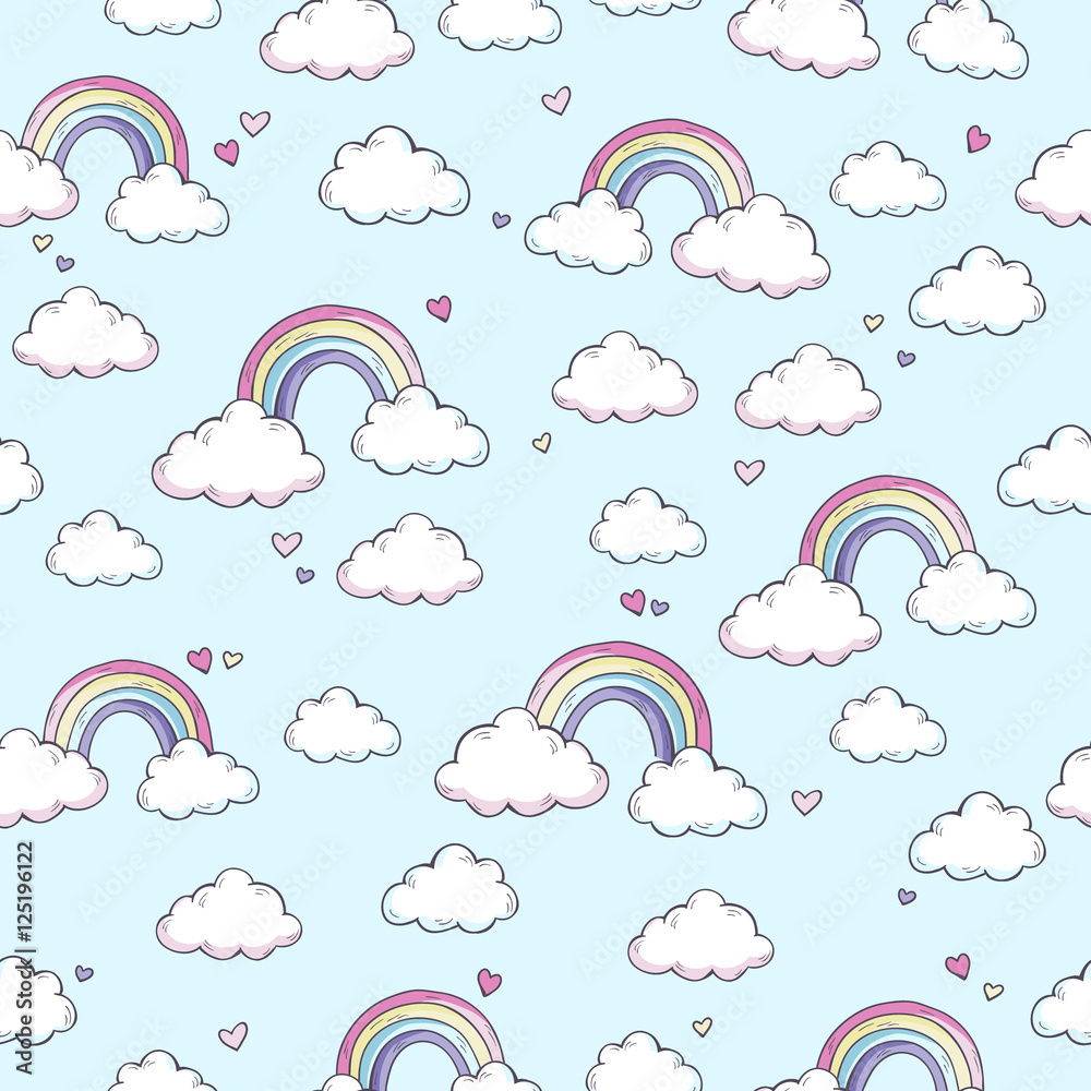 Vector pattern with rainbow.