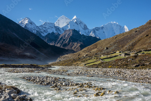 Beautiful Landscape of Pheriche Village (4240 m). Route of Lukla-Everest base camp. East Nepal, Himalayas