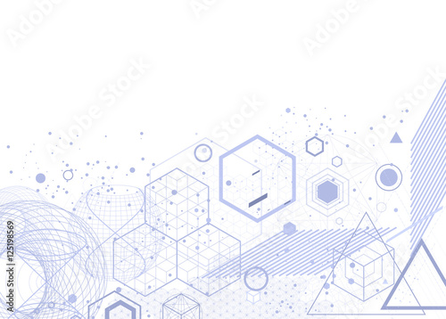 The science and mathematics abstract background with circles, cube, triangles and a lot of lines. Sacred geometry backdrop. The chemistry and astrology. Graphic elements for identity design.