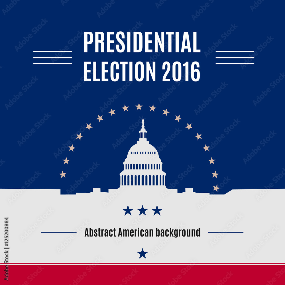 USA presidential election day concept with White house and Capitol building light silhouette with text  place on it. Vector illustration