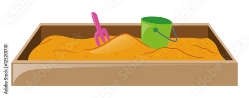 Fotografie, Obraz Sandpit with fork and bucket