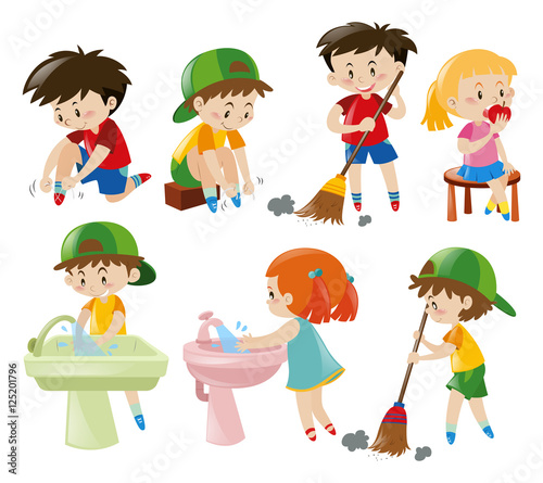 Boys and girls doing different activities