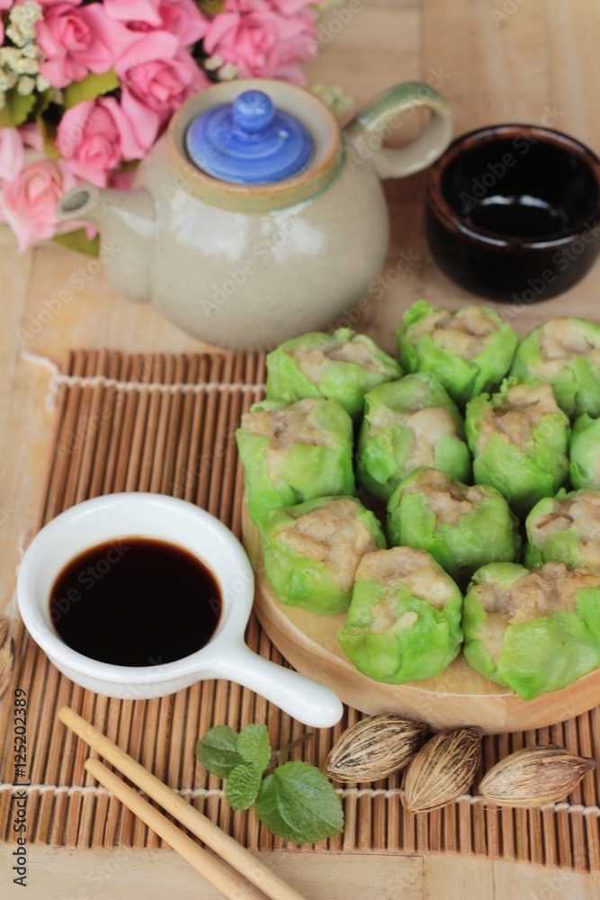 Chinese steamed dumpling with sauce is delicious. Chinese steamed dumpling with sauce is delicious.
