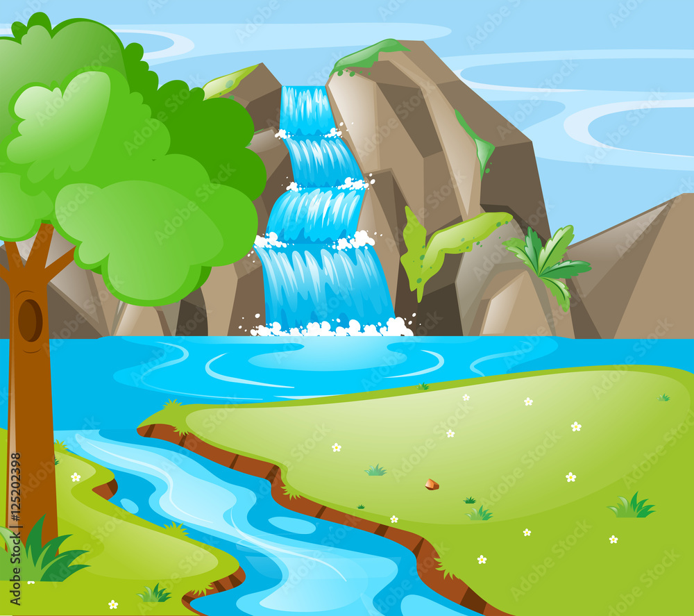 Obraz premium Scene with river and waterfall