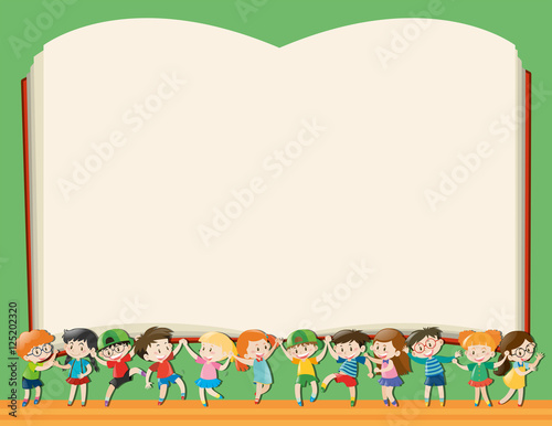 Background template with kids holding big book