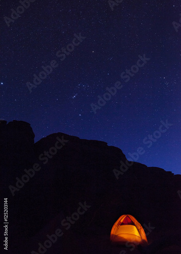 Tent and night sky in the Utah Desert