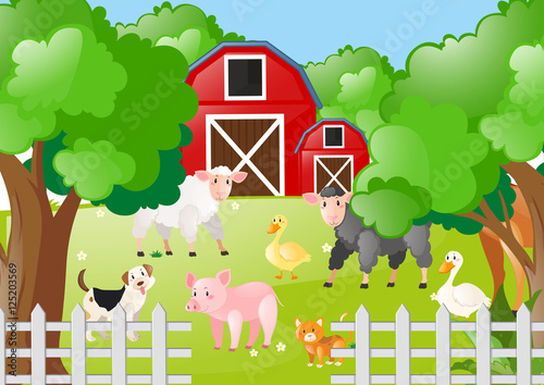 Farm animals living the farmyard