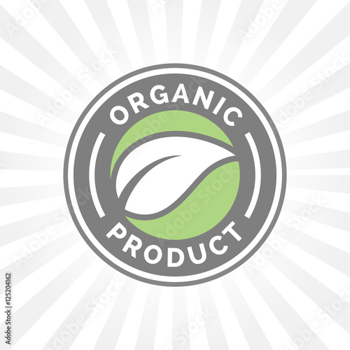 Organic product icon design. Organic product symbol. Organic product badge with leaf shape design. Vector illustration.