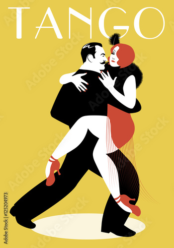 Passionate couple dancing tango on the ballroom