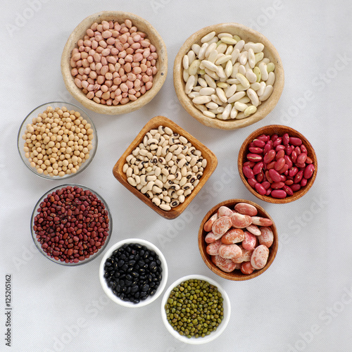 Collection of bean on white background