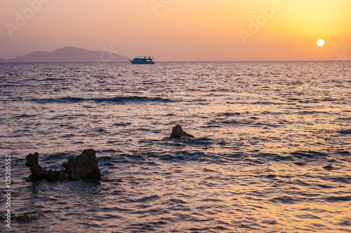 Beautiful white yacht and sunset, Sharm el Sheikh, Egypt